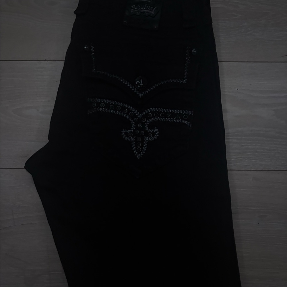 Rock Revival Black Straight Jeans with Decorative Stitching